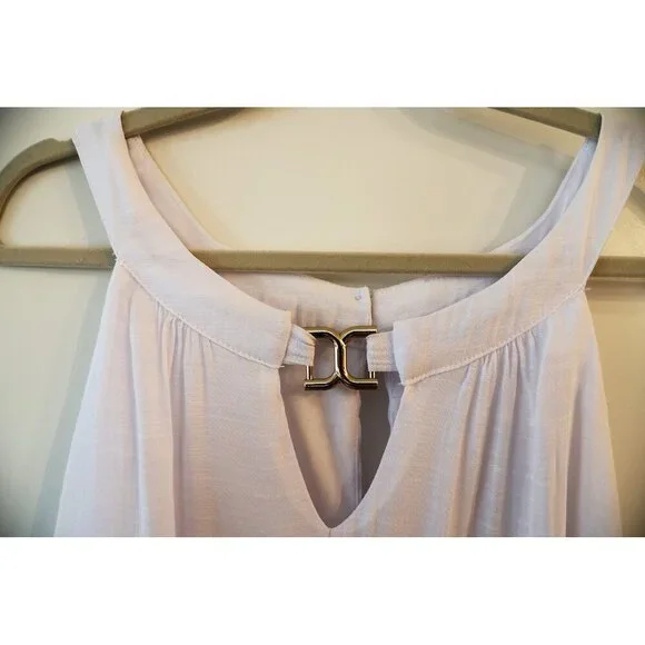 Cleo Sharkbite Hem Halter Neck Dress White with Gold Detail 12 Petite - Picture 3 of 4